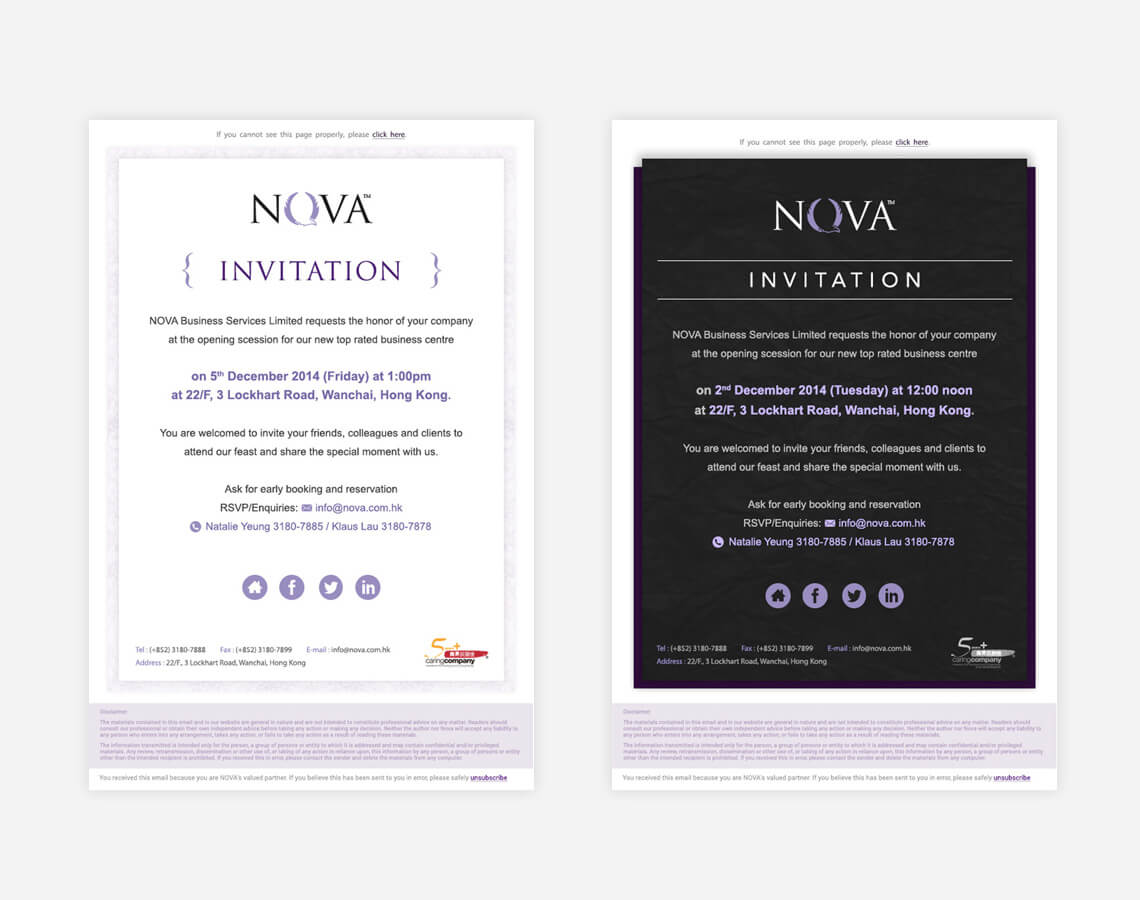 NOVA Business Services Ltd. Invitation Card
